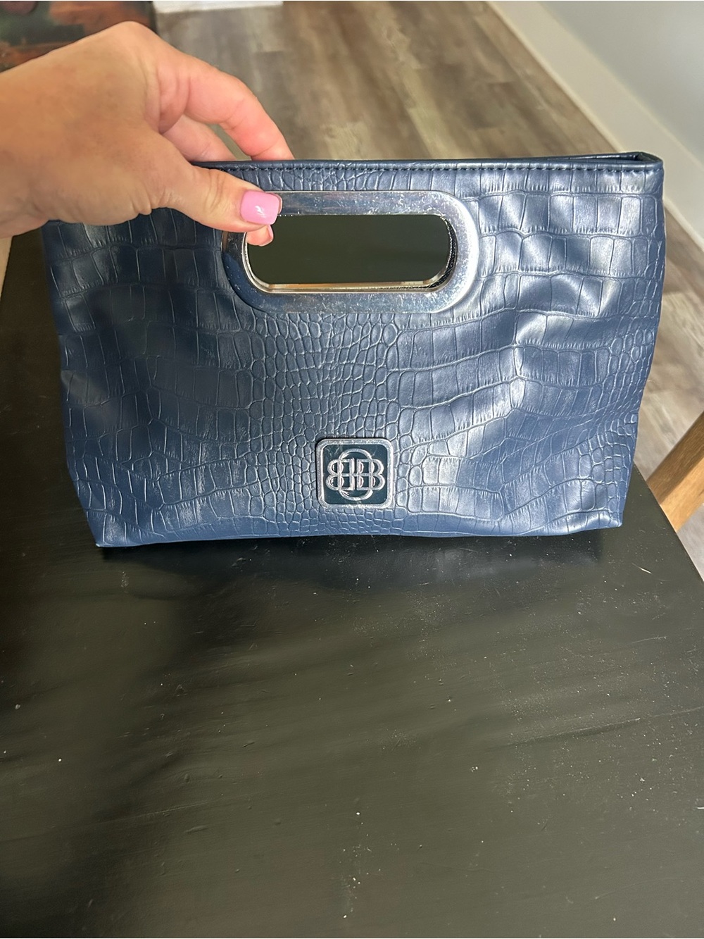 Navy Blue Croc-Embossed Clutch - Designer Style